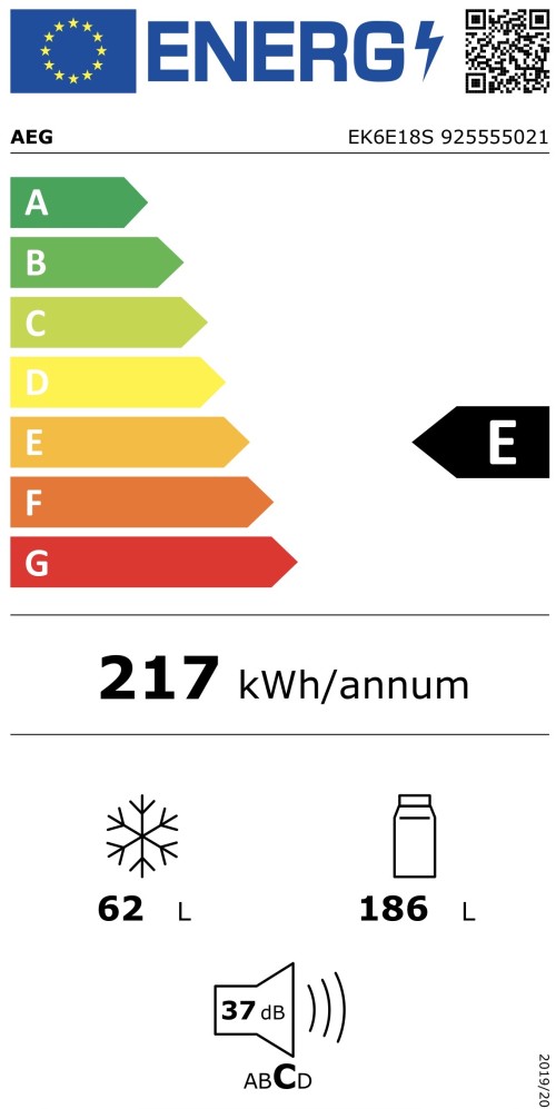 AEG 248 L, EK6E18S (925555021) – Combină frigorifică încorporabilă Clasa E, No Frost, MultiFlow, import Germania 🇩🇪