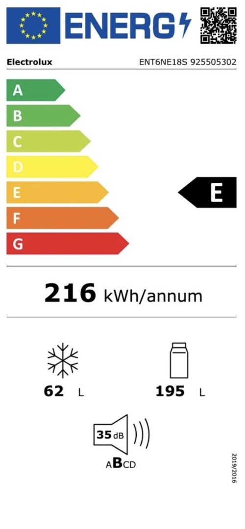 Electrolux 257 L, ENT6NE18S – Combină frigorifică încorporabilă Clasa E, TwinTech Total No Frost, import Germania 🇩🇪