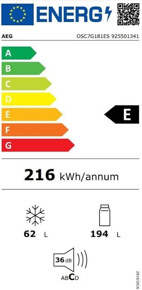 AEG 256 L, OSC7G181ES – Combină frigorifică încorporabilă Clasa E, TwinTech® Total No Frost, import Germania 🇩🇪
