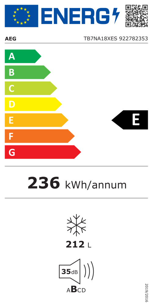 AEG 212 L, TB7NA18XES – Congelator cu sertare încorporabil Clasa E, No Frost, import Germania 🇩🇪