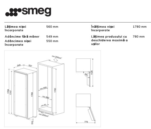 Smeg 310 L, S9L174D1D – Frigider/Racitor încorporabil Clasa D, Ventilat, Inverter, import Germania 🇩🇪