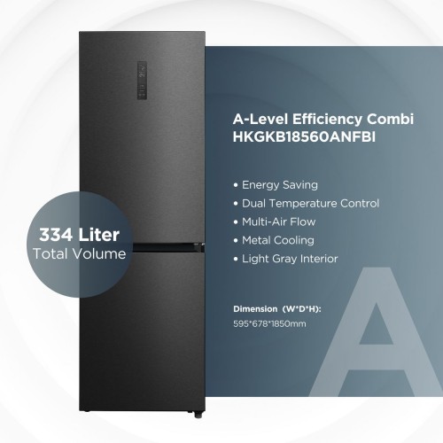 Hanseatic 334L HKGKB18560ANFBI – Combină frigorifică, Clasa A, No Frost, Metal Cooling, import Germania 🇩🇪