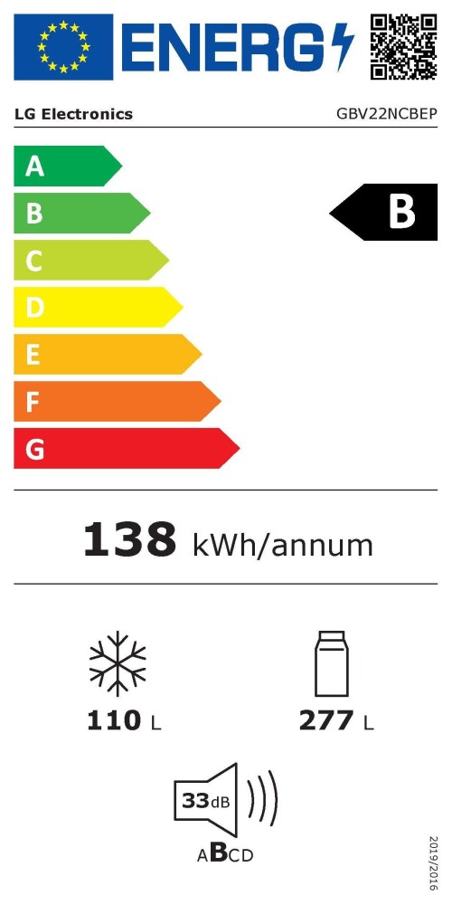 LG 387L GBV22NCBEP – Combină frigorifică, Clasa B, DoorCooling+™, LinearCooling™, Total No Frost, import Germania 🇩🇪