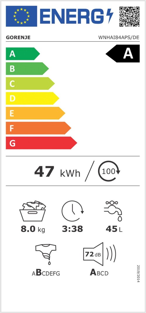 GORENJE 8 KG WNHAI84APS/DE – Mașină de spălat rufe, Clasa A, SteamTech, AquaStop, import Germania 🇩🇪