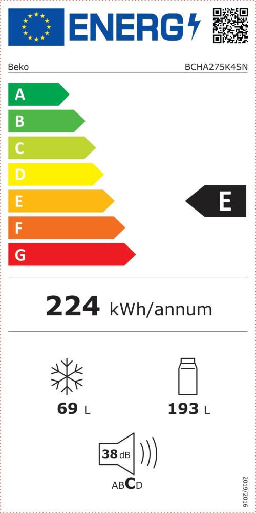 Beko 262 L, BCHA275K4SN – Combină frigorifică încorporabilă Clasa E, HarvestFresh™, ProSmart Inverter, import Germania 🇩🇪
