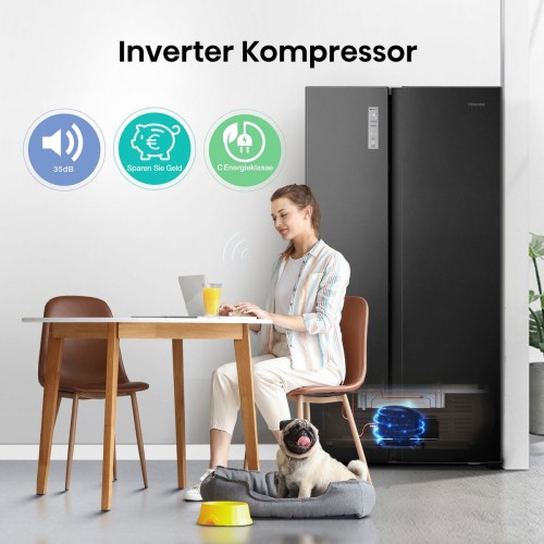 Hisense 519 L MS91518FC – Combina frigorifica Side by Side Clasa C, compresor Inverter, Total No Frost, import Germania 🇩🇪