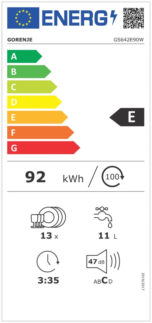 Gorenje 13 seturi, GS642E90W – Mașină de spălat vase Clasa E, Total AquaStop, import Germania 🇩🇪