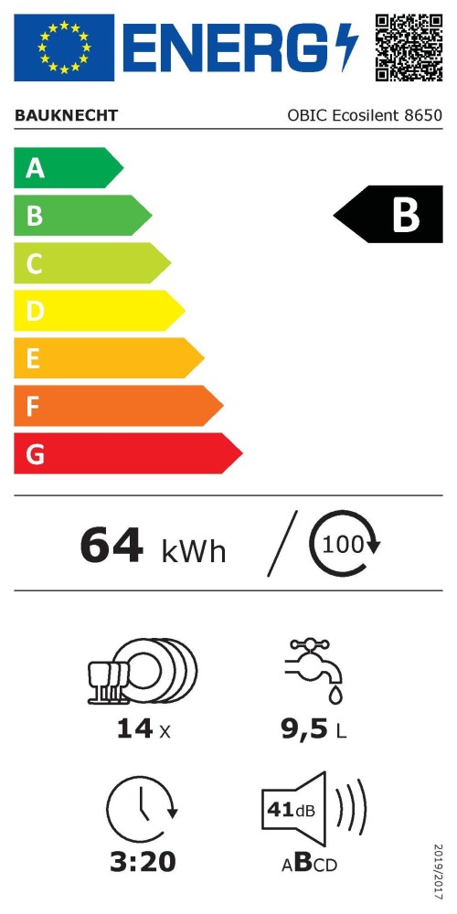 Bauknecht 14 seturi, OBIC Ecosilent 8650 – mașină de spălat vase complet încorporabilă Clasa B, 41 dB, MultiZone, import Germania 🇩🇪