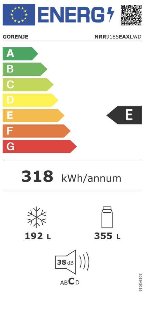 Gorenje 547L, NRR9185EAXLWD – Combină Frigorifică Side by Side Clasa E, NoFrost Plus, ConvertActive, dozator apă, Inverter, import Germania 🇩🇪