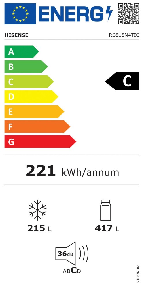 Hisense 632L, RS818N4TIC –Combină frigorifică  Side by Side Clasa C, dozator apă & gheață, Wi-Fi, Metal-Tech Cooling, Total No Frost, import Germania 🇩🇪