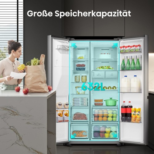 Hisense 632L, RS818N4TIC –Combină frigorifică  Side by Side Clasa C, dozator apă & gheață, Wi-Fi, Metal-Tech Cooling, Total No Frost, import Germania 🇩🇪