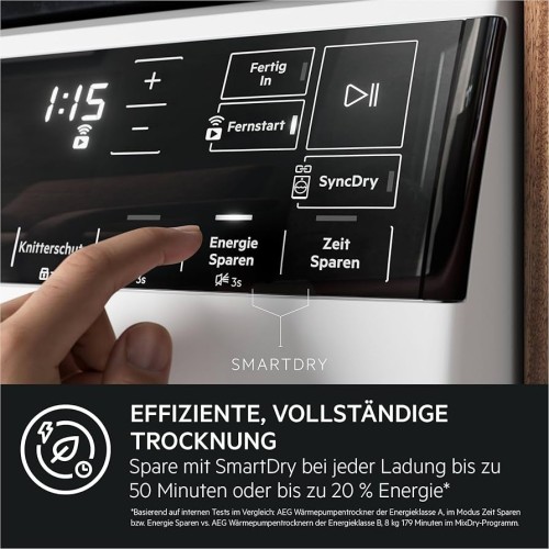 AEG 8 kg, TR9XW80880 – Uscător de rufe premium Clasa A, pompă de căldură, AbsoluteCare Pro, 3DScan, Wi-Fi, import Germania 🇩🇪