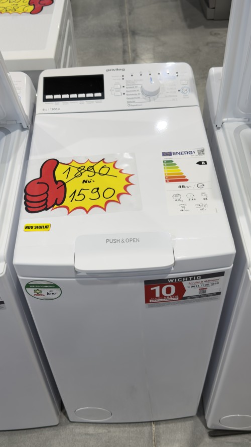 Privileg 6 kg, PWT Class B6S6 N – Mașină de spălat verticală 6 kg, 1200 rpm, Clasa B, Inverter, Turn&Go, import Germania 🇩🇪