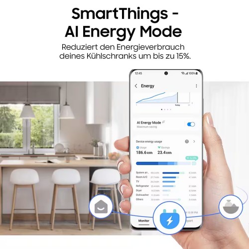 Samsung 387 L, RB38C607AB1 – Combină frigorifică Clasa A, No Frost, Twin Cooling, Wi-Fi, SmartThings AI Energy, Import Germania 🇩🇪