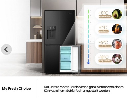Hisense RQ5P470SYFD – Combină frigorifică French Doors, Multi Door 4 uși, 483 L, Total No Frost, My Fresh Choice, Wi-Fi, apă & gheață, Clasa D – import Germania 🇩🇪