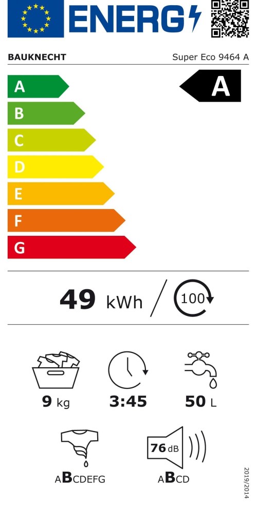 Bauknecht Super Eco 9464 A – Mașină de spălat 9 kg, 1400 rpm, Clasa A, Inverter Motor, Steam Hygiene, Active Care – import Germania 🇩🇪