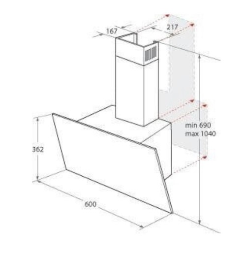 Bauknecht 60 cm, DBHVP 6.3 LM K – Hotă decorativă sticlă neagră, 3 trepte, LED, clasa B, import Germania 🇩🇪