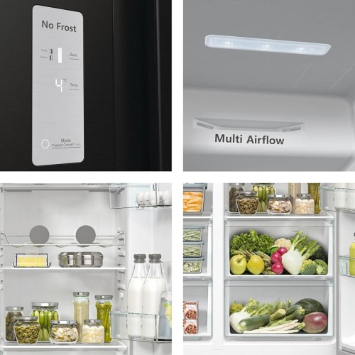 Hisense 550 L, RS711N4AFE – Frigider/Combina frigorifică Side-by-Side Total No Frost, Inverter, Freezer Convert, clasa E, Black Inox, import Germania 🇩🇪