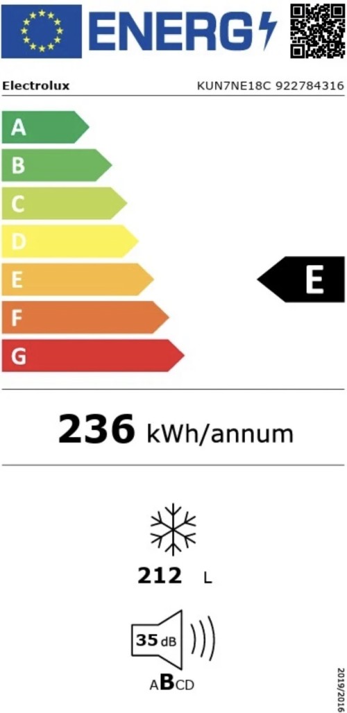 Electrolux 212 L, KUN7NE18C – Congelator încorporabil No Frost import Germania