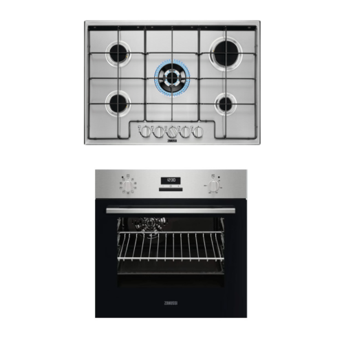Zanussi ZGH75524XS + ZOHIE2X1 – Set plită gaz 5 arzătoare + cuptor electric 57 L, Clasa A, inox