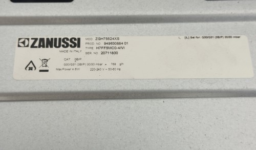Zanussi ZGH75524XS + ZOHIE2X1 – Set plită gaz 5 arzătoare + cuptor electric 57 L, Clasa A, inox
