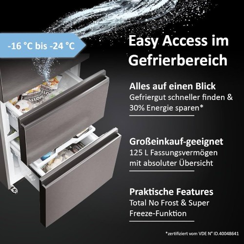 Haier 414 L, HTW5620CNMP – Combină frigorifică 3D, Clasa C, Total No Frost, Wi-Fi, Dark Inox, import Germania 🇩🇪