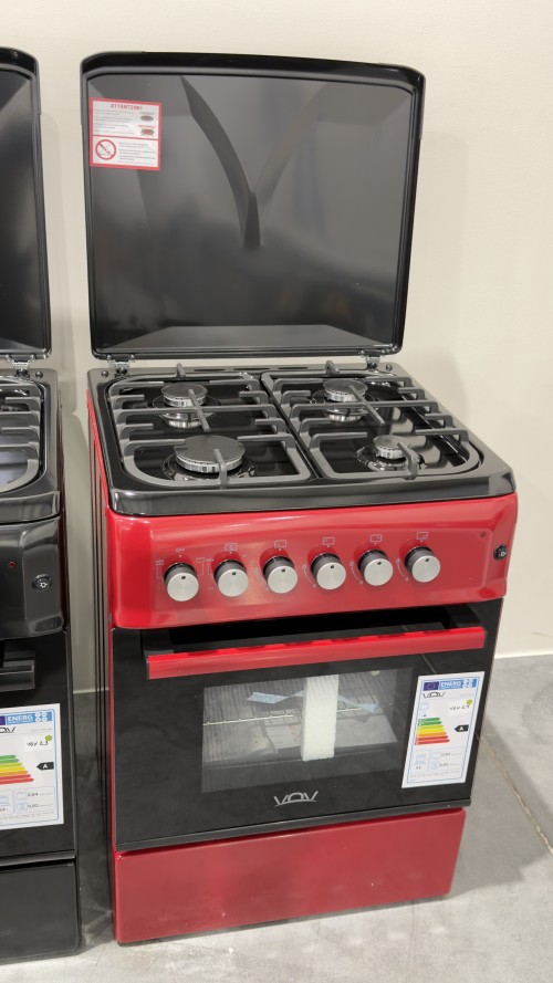 VOV 57cm, VCF5757EF-R – Aragaz 4 arzătoare gaz + cuptor electric ventilat 53 L, clasa A, roșu