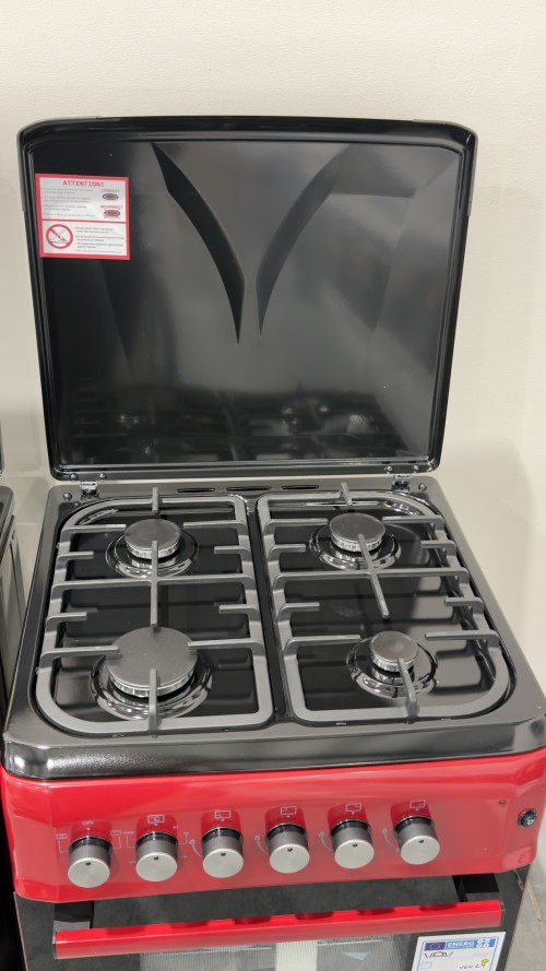 VOV 57cm, VCF5757EF-R – Aragaz 4 arzătoare gaz + cuptor electric ventilat 53 L, clasa A, roșu