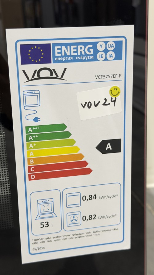 VOV 57cm, VCF5757EF-R – Aragaz 4 arzătoare gaz + cuptor electric ventilat 53 L, clasa A, roșu