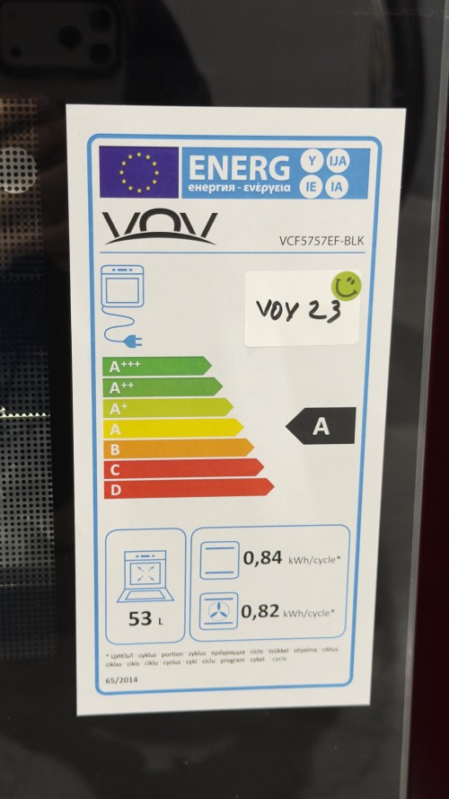 VOV 57cm, VCF5757EF-BLK – Aragaz 4 arzătoare gaz + cuptor electric ventilat 53 L, clasa A, negru