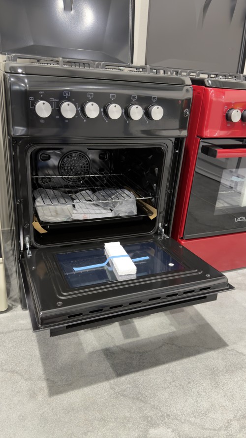 VOV 57cm, VCF5757EF-BLK – Aragaz 4 arzătoare gaz + cuptor electric ventilat 53 L, clasa A, negru