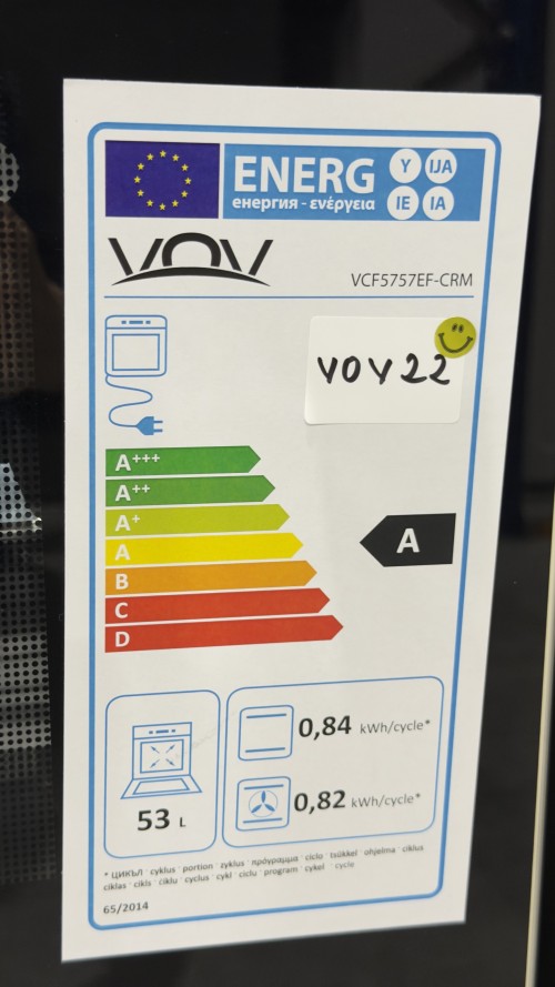 VOV 57cm, VCF5757EF-CRM – Aragaz 4 arzătoare gaz + cuptor electric ventilat 53 L, clasa A, crem