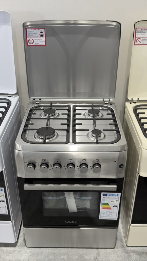 VOV 57cm, VCF5757EF-INOX – Aragaz 4 arzătoare gaz + cuptor electric ventilat 53 L, clasa A, Inox
