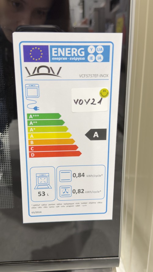 VOV 57cm, VCF5757EF-INOX – Aragaz 4 arzătoare gaz + cuptor electric ventilat 53 L, clasa A, Inox