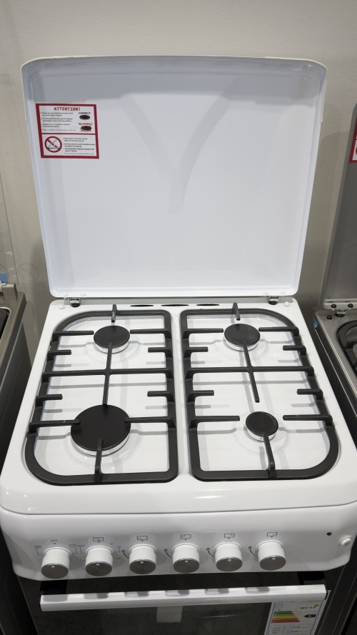 VOV 57cm, VCF5757EF-W – Aragaz 4 arzătoare gaz + cuptor electric ventilat 53 L, clasa A, alb