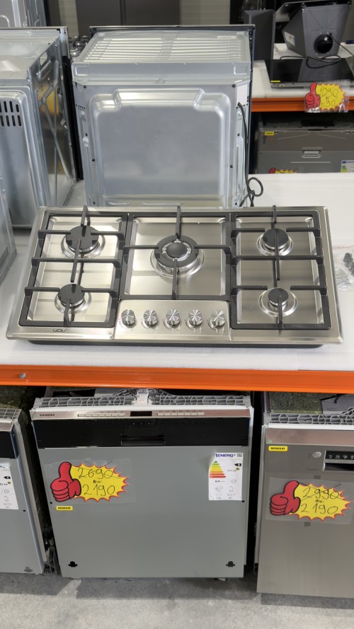 VOV VEBF9026SS-7F + VGH90-5001S – Set cuptor electric 90 cm, 132 L + plită gaz 90 cm, 5 arzătoare, Clasa A