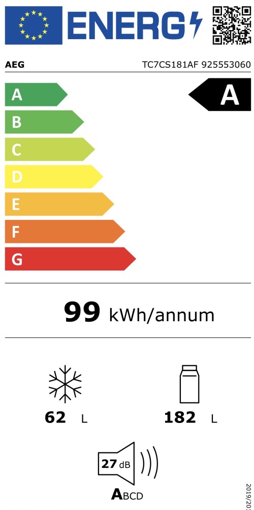 AEG 245 L, TC7CS181AF⁠ 925553060 – combină frigorifică încorporabilă clasa A, TwinTech NoFrost, AI CoolAssist, ChillZone 0°C, 27 dB, import Germania 🇩🇪