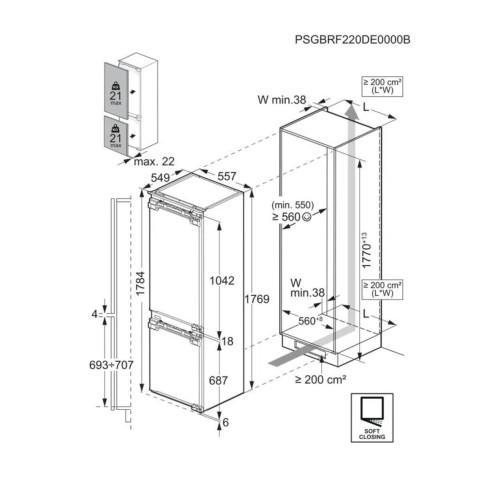 AEG 245 L, TC7CS181AF⁠ 925553060 – combină frigorifică încorporabilă clasa A, TwinTech NoFrost, AI CoolAssist, ChillZone 0°C, 27 dB, import Germania 🇩🇪