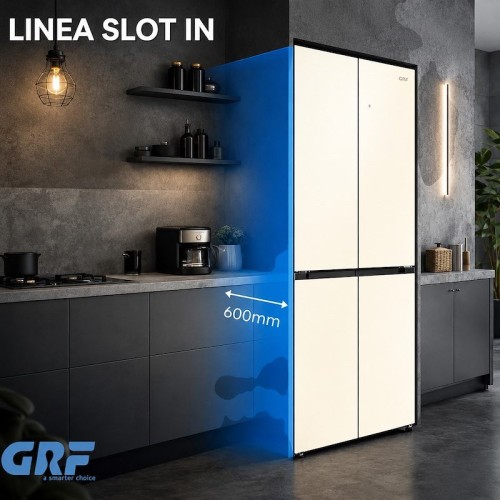 GRF 485 L SLC836091CG1 – Cross Door 4 uși, Total No Frost, Inverter, Flex Temp -4/0/+4°C, Cooling 360°, Slot-In 60 cm, Vetro Champagne, clasa E