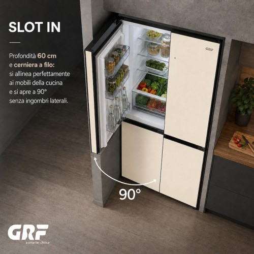 GRF 485 L SLC836091CG1 – Cross Door 4 uși, Total No Frost, Inverter, Flex Temp -4/0/+4°C, Cooling 360°, Slot-In 60 cm, Vetro Champagne, clasa E