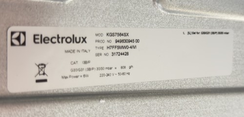 Electrolux 75 cm, KGS7564SX – plită pe gaz 5 arzătoare, Wok multicoroană, SpeedBurner, inox, Made in Italy 🇮🇹