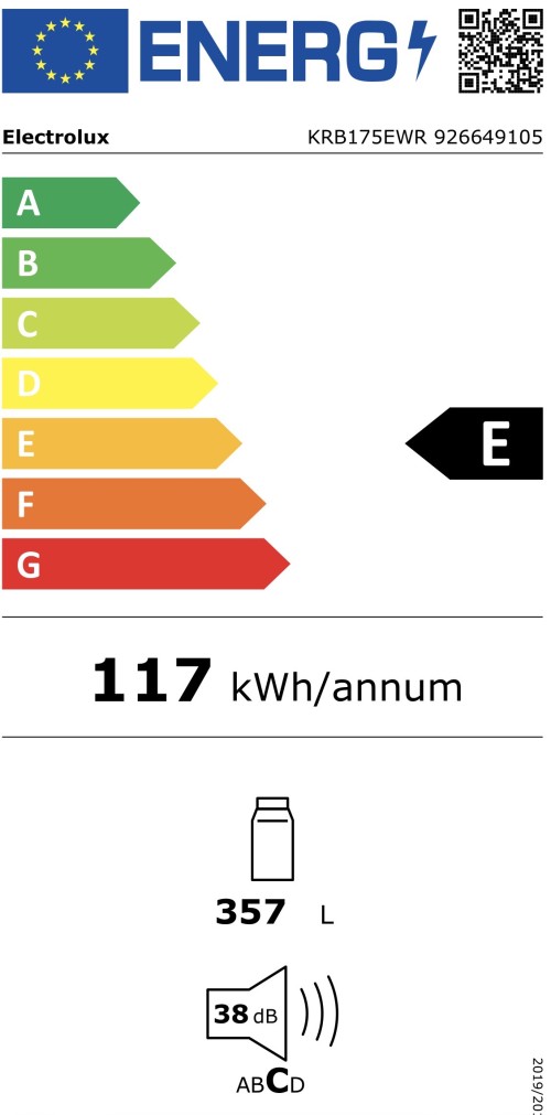 Electrolux 357 L, KRB175EWR – răcitor/frigider fără congelator, OptiSpace, CustomFlex®, clasa E, alb