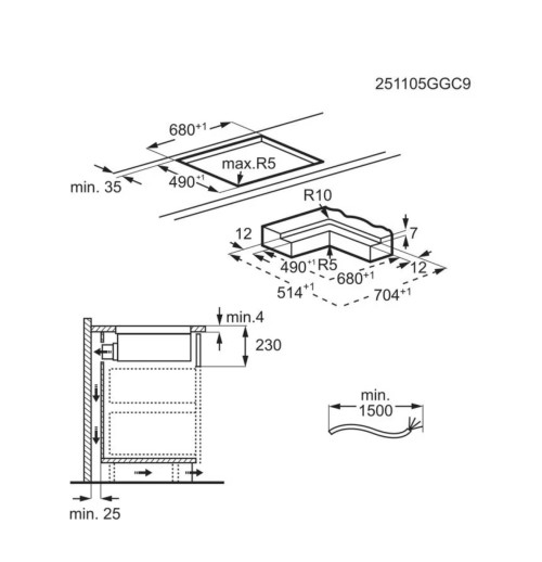 AEG 70cm, NCH74B01CB– aeg serie 6000 plită inducție + hotă integrată, 4 zone, Bridge, PowerBoost, extracție automată, A+, Made in Germany 🇩🇪