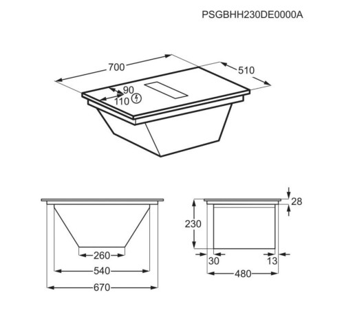 AEG 70cm, NCH74B01CB– aeg serie 6000 plită inducție + hotă integrată, 4 zone, Bridge, PowerBoost, extracție automată, A+, Made in Germany 🇩🇪