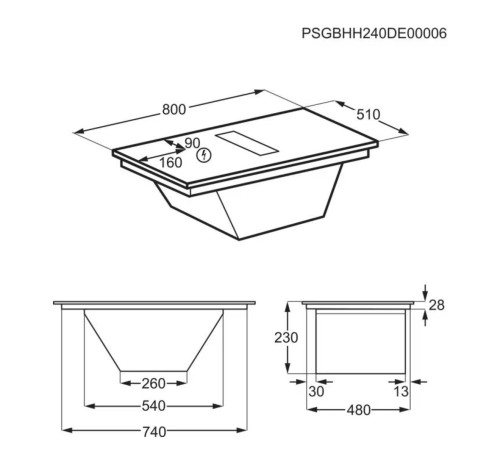 AEG 80cm, NCH84C23FB – plită inducție cu hotă integrată, SenseFry®, Double Bridge, A+