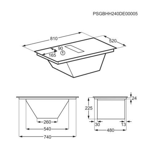 AEG 80cm, NCH84C23FB – plită inducție cu hotă integrată, SenseFry®, Double Bridge, A+