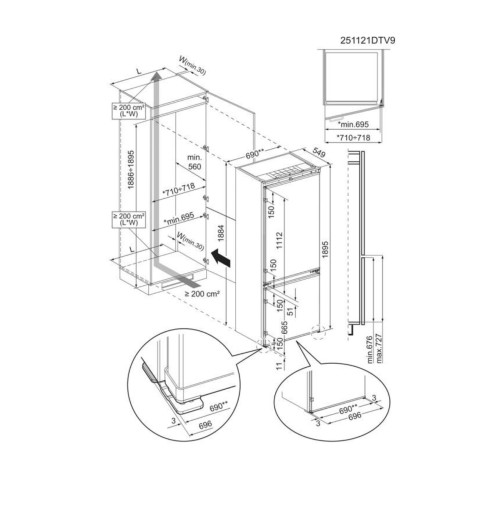 Electrolux 376 L KNR7TE75T (925975014) – combină frigorifică incorporabilă, clasa E, TwinTech® Total No Frost Plus, GreenZone, MaxiSpace