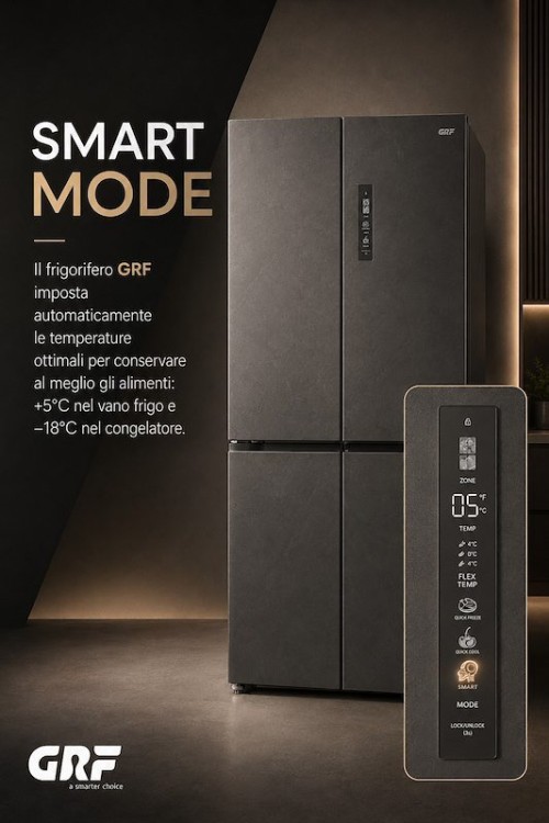 GRF 485 L SLC836091BX1 – Cross Door 4 uși, Total No Frost, Clasa E, Flex Temp, Cooling 360°, Black Inox