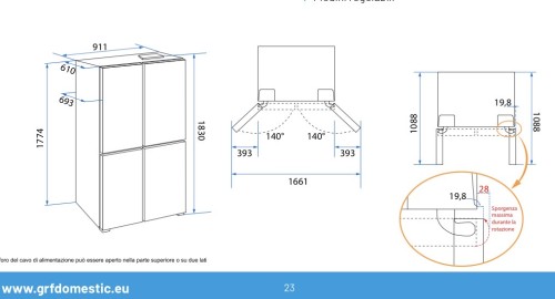 GRF 560 L CA91835DX – frigider Cross Door 4 uși, Total No Frost, dispenser apă 2,5 L, Inverter, Clasa E