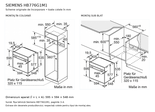 Siemens 71 L, HB776G1M1 – iQ700 Cuptor incorporabil Clasa A+, Air Fry, Piroliză, Home Connect, 4D HotAir, Negru Mat